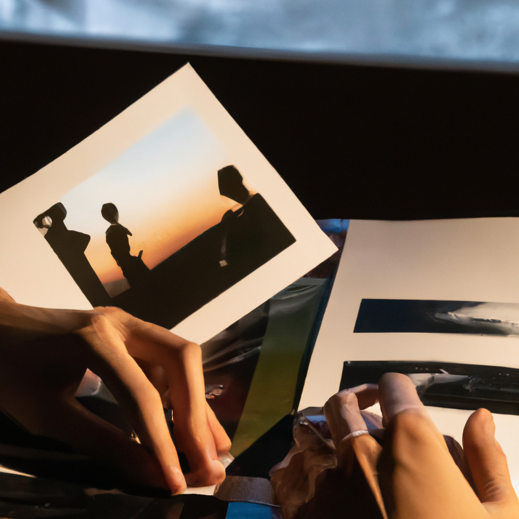Selección de copias fotográficas sobre mesa con luz suave