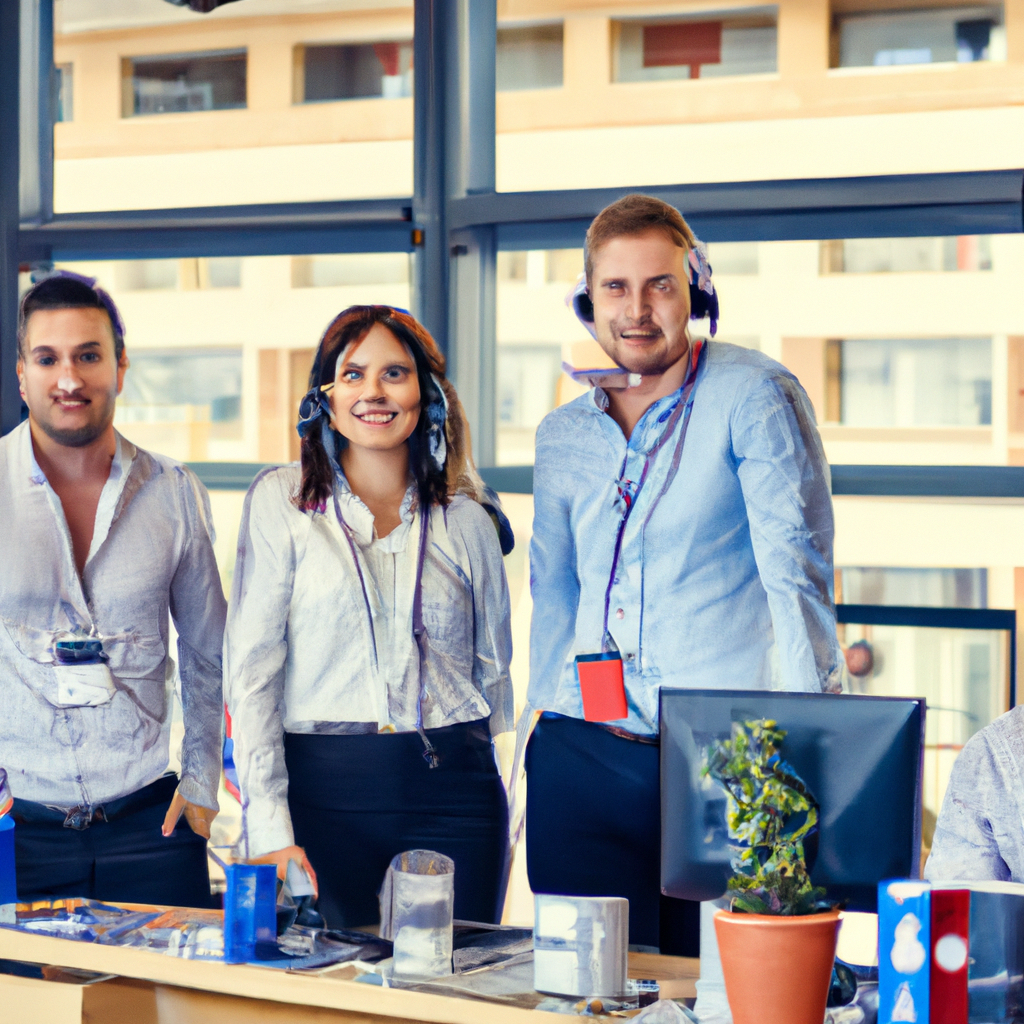 Equipo de soporte conversando en una oficina con luz natural